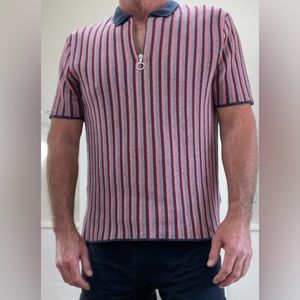 Topman Knit Zip Up Polo Shirt. Red, White & Blue inverse. Xlnt Cond. Men’s XL